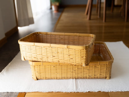 White bamboo organizing baskets shallow / 白竹の整理かご（浅）