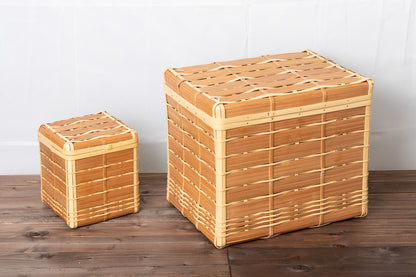 Basket with Lid "Kiritto" / White & Carbonized Bamboo / Oita-JPN 850406