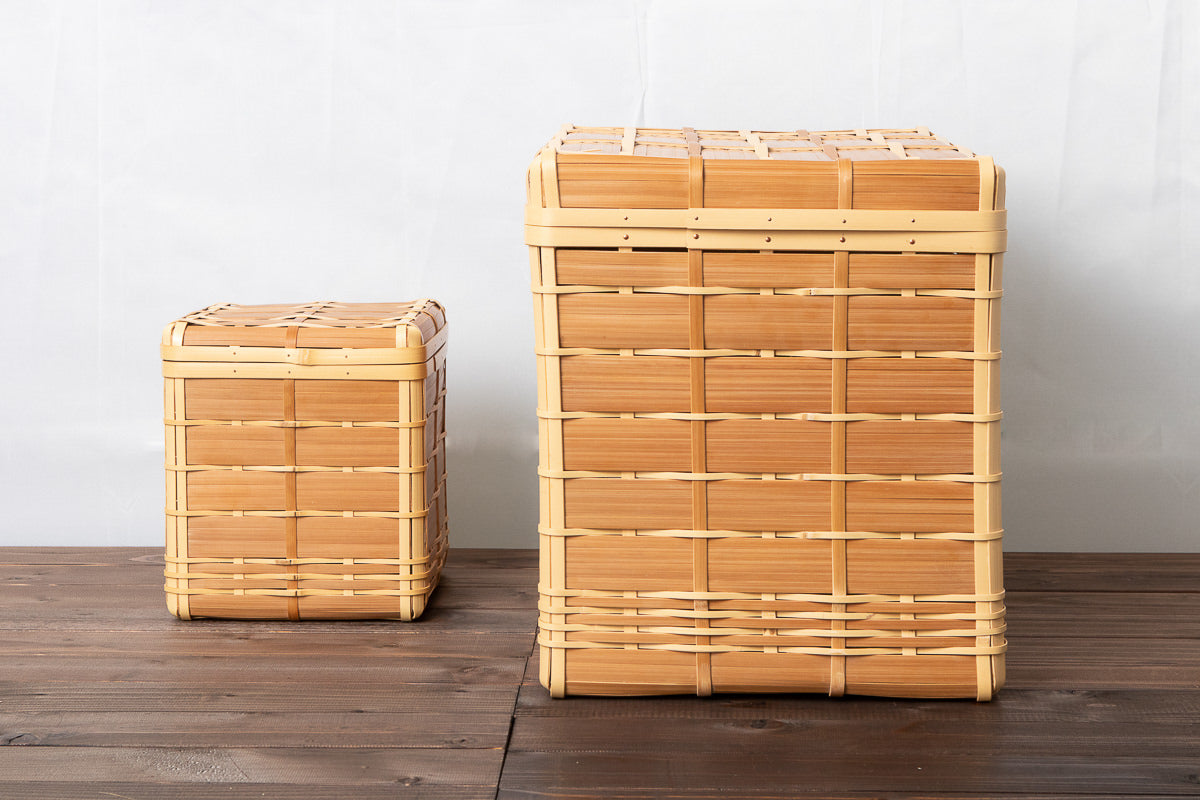 Basket with Lid "Kiritto" / White & Carbonized Bamboo / Oita-JPN 850406