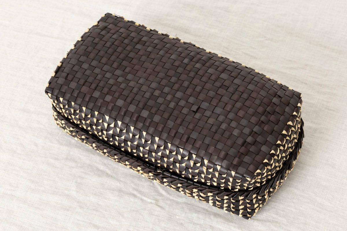 インド/パームリーフ　ティッシュボックス　Black Natural　330903-3　