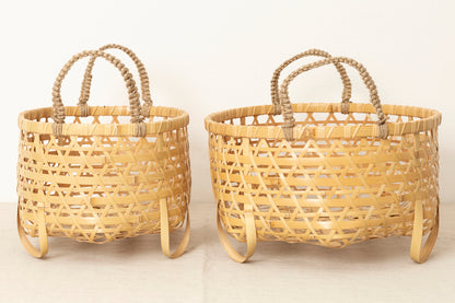 Oval Basket with Feet & Handles / White Bamboo / Tochigi-JPN 350101