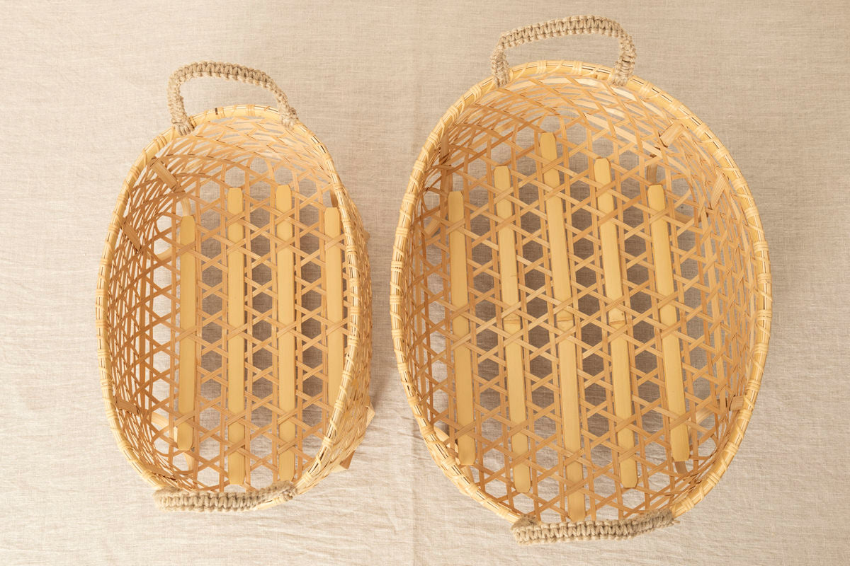 Oval Basket with Feet & Handles / White Bamboo / Tochigi-JPN 350101