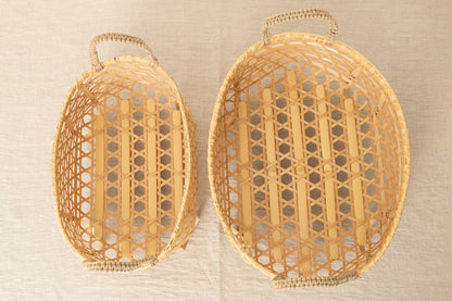 Oval Basket with Feet & Handles / White Bamboo / Tochigi-JPN 350101