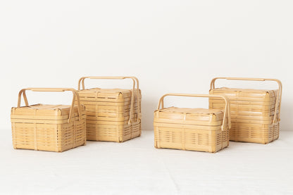 Handled Lunch Basket Small / White Bamboo / Kagoshima-JPN 211201