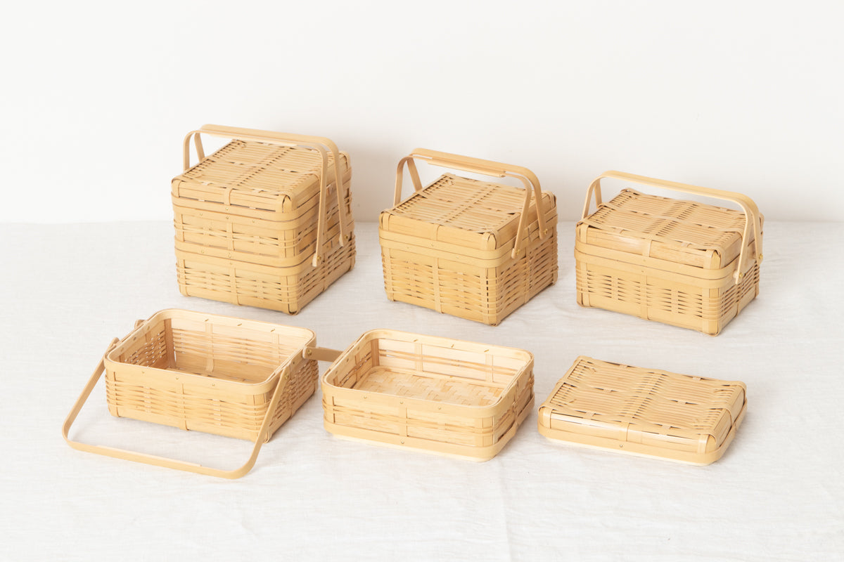 Handled Lunch Basket Small / White Bamboo / Kagoshima-JPN 211201