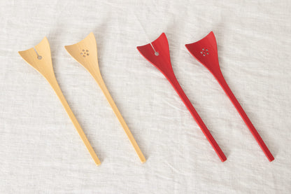 Salad Server "Ginkgo leaf" [ Natural, Red ] / Mōsō bamboo / Ōita-JPN 211101