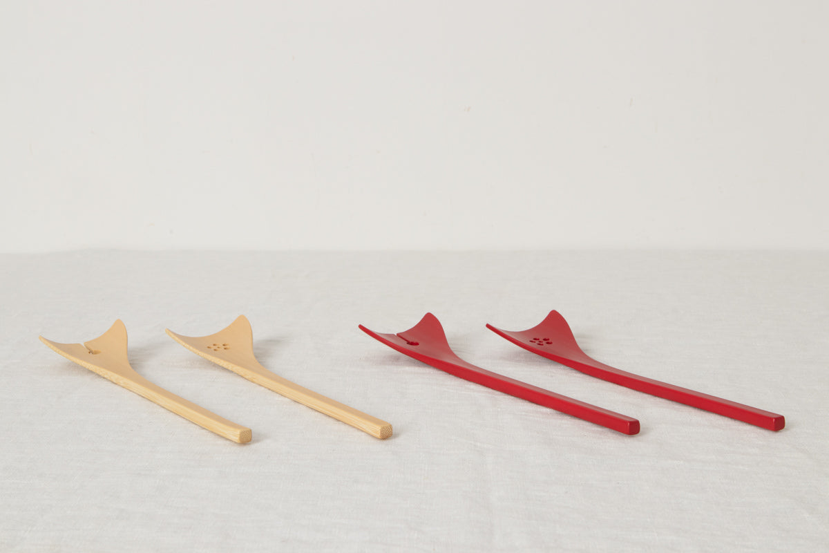 Salad Server "Ginkgo leaf" [ Natural, Red ] / Mōsō bamboo / Ōita-JPN 211101