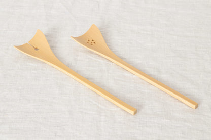 Salad Server "Ginkgo leaf" [ Natural, Red ] / Mōsō bamboo / Ōita-JPN 211101