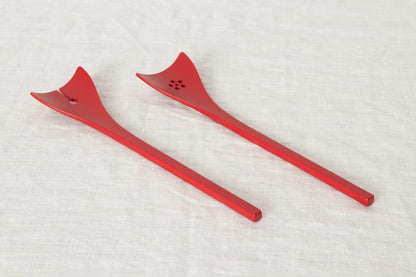 Salad Server "Ginkgo leaf" [ Natural, Red ] / Mōsō bamboo / Ōita-JPN 211101
