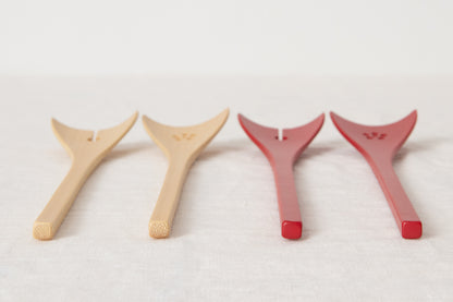 Salad Server "Ginkgo leaf" [ Natural, Red ] / Mōsō bamboo / Ōita-JPN 211101