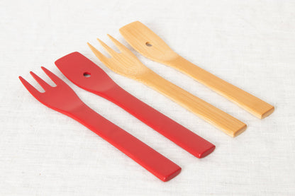 Salad Server "Short" [ Natural, Red ] / Mōsō bamboo / Ōita-JPN 211103