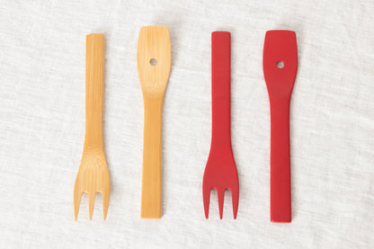 Salad Server "Short" [ Natural, Red ] / Mōsō bamboo / Ōita-JPN 211103