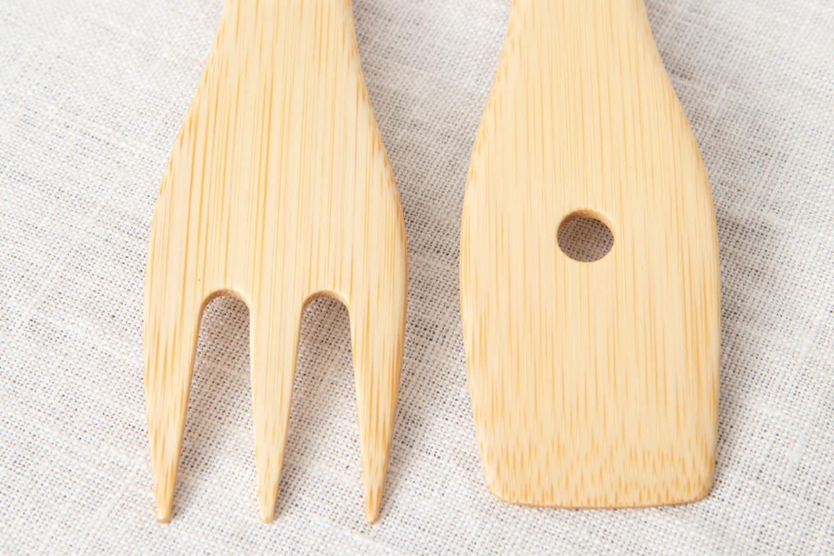 Salad Server "Short" [ Natural, Red ] / Mōsō bamboo / Ōita-JPN 211103
