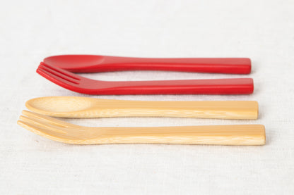 Baby fork, Baby spoon [ Natural, Red ] / Mōsō bamboo / Ōita-JPN 211116