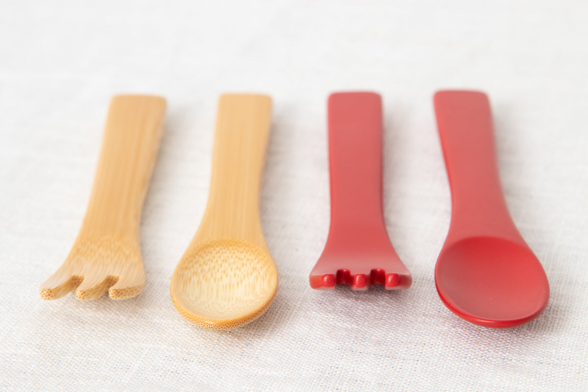 Baby fork, Baby spoon [ Natural, Red ] / Mōsō bamboo / Ōita-JPN 211116