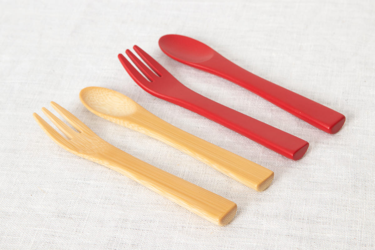 Baby fork, Baby spoon [ Natural, Red ] / Mōsō bamboo / Ōita-JPN 211116