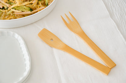Salad Server "Short" [ Natural, Red ] / Mōsō bamboo / Ōita-JPN 211103